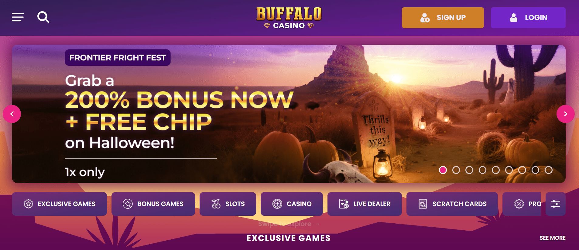 Homepage view of Buffalo Casino Crazy Time section
